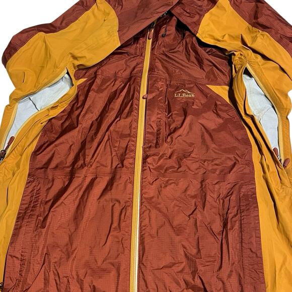 Ll Bean Full Zip Rain Jacket Hooded Orange Color Block Mens Size Large - Picture 3 of 8